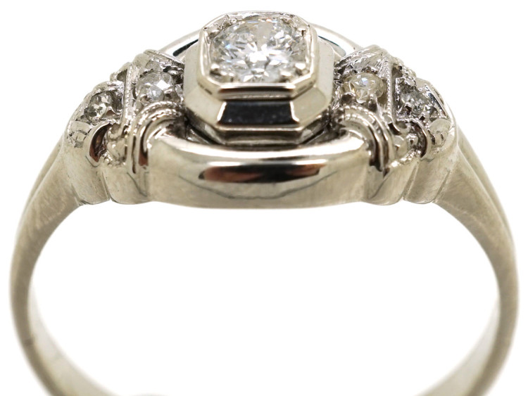 Art Deco 14ct White Gold & Diamond Ring