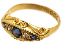 Edwardian 18ct Gold, Three Sapphire & Two Diamond Ring