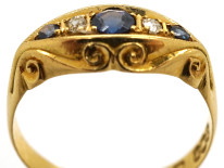 Edwardian 18ct Gold, Three Sapphire & Two Diamond Ring