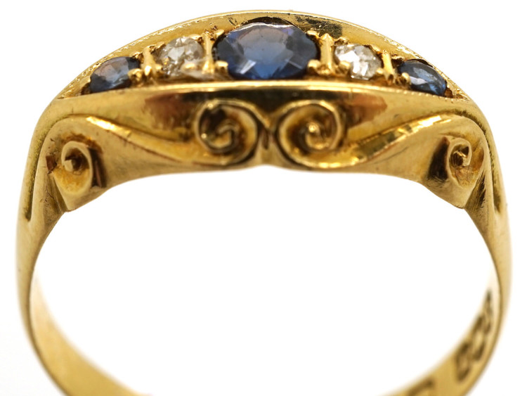 Edwardian 18ct Gold, Three Sapphire & Two Diamond Ring