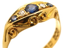 Edwardian 18ct Gold, Three Sapphire & Two Diamond Ring