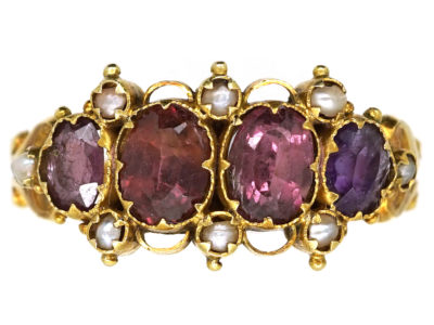 Victorian 12ct Gold, Almandine Garnet & Natural Split Pearl Ring