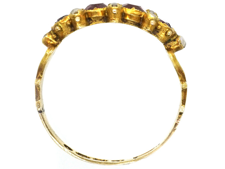 Victorian 12ct Gold, Almandine Garnet & Natural Split Pearl Ring
