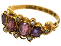 Victorian 12ct Gold, Almandine Garnet & Natural Split Pearl Ring