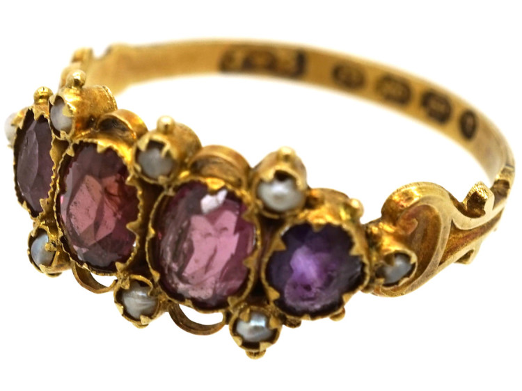 Victorian 12ct Gold, Almandine Garnet & Natural Split Pearl Ring