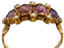 Victorian 12ct Gold, Almandine Garnet & Natural Split Pearl Ring