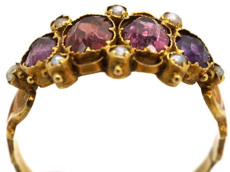 Victorian 12ct Gold, Almandine Garnet & Natural Split Pearl Ring