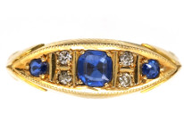 Victorian 18ct Gold, Three Stone Sapphire & Diamond Ring
