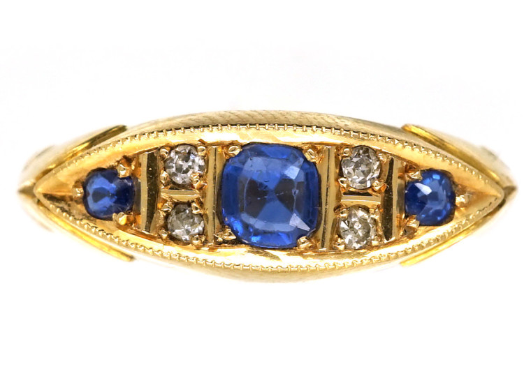 Victorian 18ct Gold, Three Stone Sapphire & Diamond Ring
