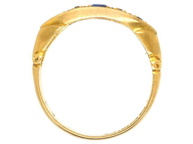 Victorian 18ct Gold, Three Stone Sapphire & Diamond Ring