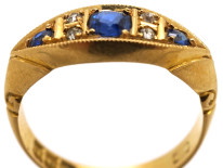 Victorian 18ct Gold, Three Stone Sapphire & Diamond Ring