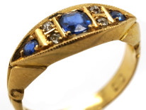 Victorian 18ct Gold, Three Stone Sapphire & Diamond Ring