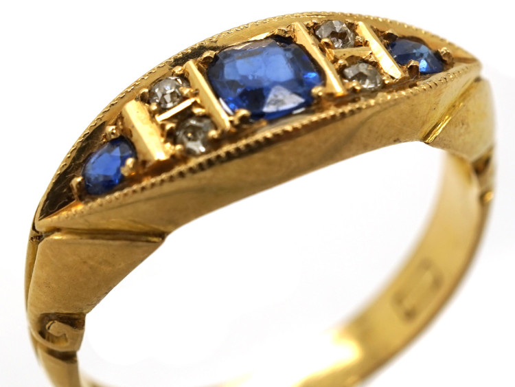 Victorian 18ct Gold, Three Stone Sapphire & Diamond Ring