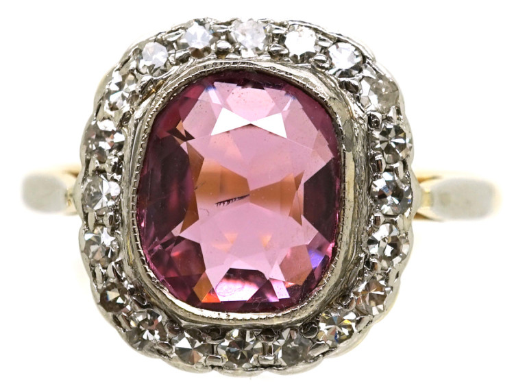 18ct Gold, Platinum, Natural Pink Spinel & Diamond Ring
