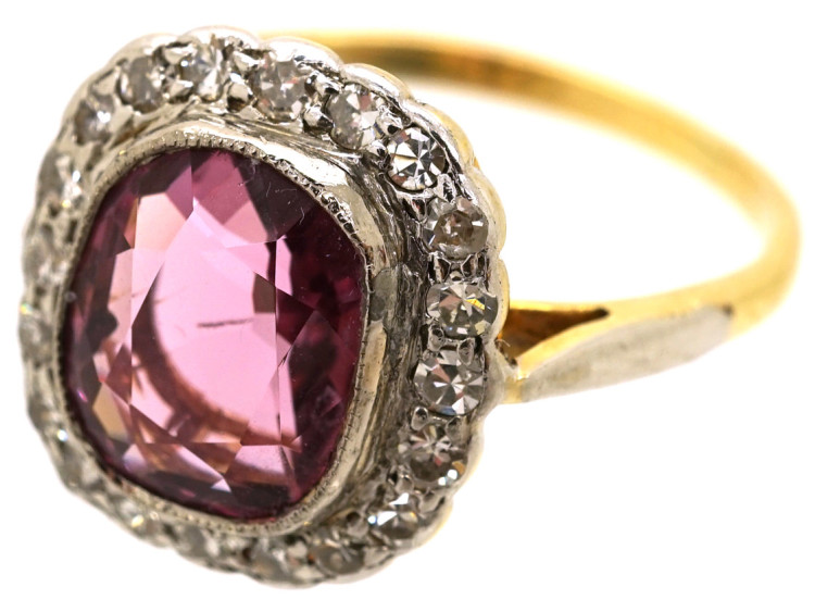 18ct Gold, Platinum, Natural Pink Spinel & Diamond Ring