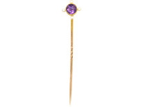 Edwardian 15ct Gold Amethyst & Natural Pearl Tie Pin