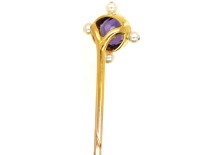 Edwardian 15ct Gold Amethyst & Natural Pearl Tie Pin