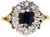 18ct Gold, Sapphire & Diamond Oval Cluster Ring