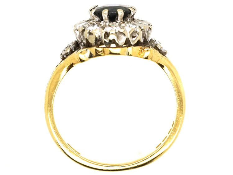 18ct Gold, Sapphire & Diamond Oval Cluster Ring