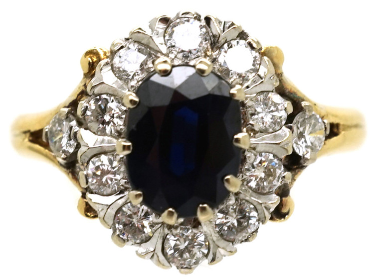 18ct Gold, Sapphire & Diamond Oval Cluster Ring