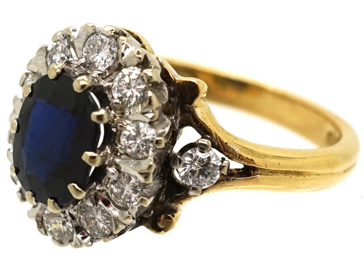 18ct Gold, Sapphire & Diamond Oval Cluster Ring