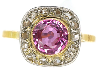 Edwardian 18ct, Platinum, Pink Sapphire & Diamond Ring