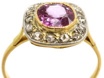 Edwardian 18ct, Platinum, Pink Sapphire & Diamond Ring