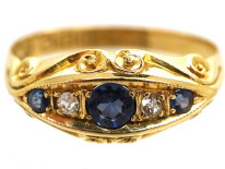 Edwardian 18ct Gold, Three Sapphire & Two Diamond Ring