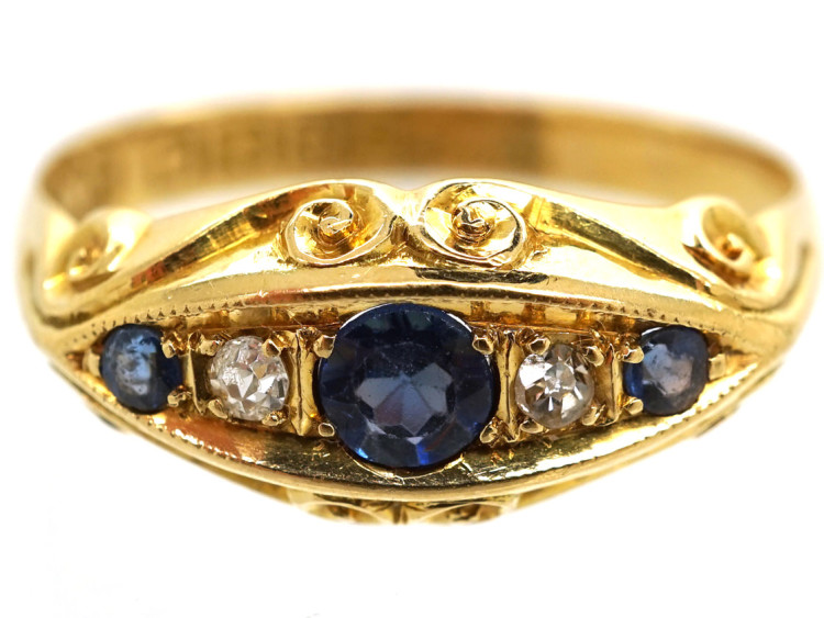 Edwardian 18ct Gold, Three Sapphire & Two Diamond Ring