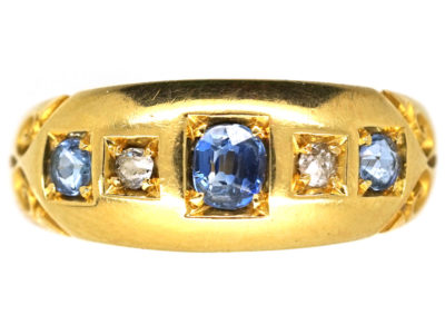 Edwardian 18ct Gold Five Stone Sapphire & Diamond Ring