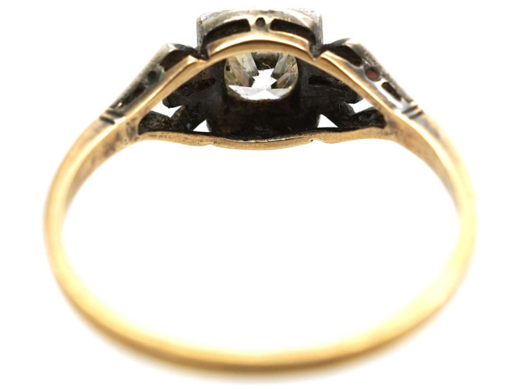 Art Deco 14ct White & Yellow Gold, Diamond Ring With Ornate Shoulders
