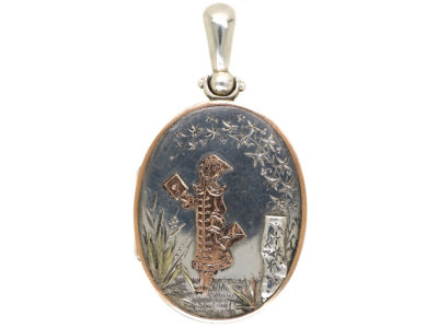 Victorian Kate Greenaway Style, Silver & Gold Overlay Locket