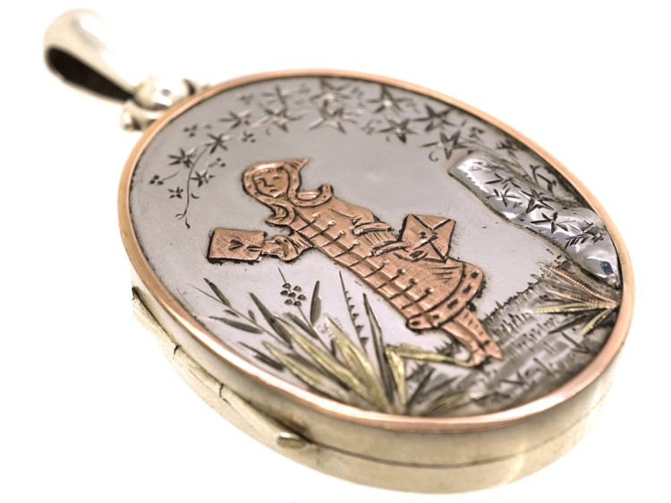 Victorian Kate Greenaway Style, Silver & Gold Overlay Locket