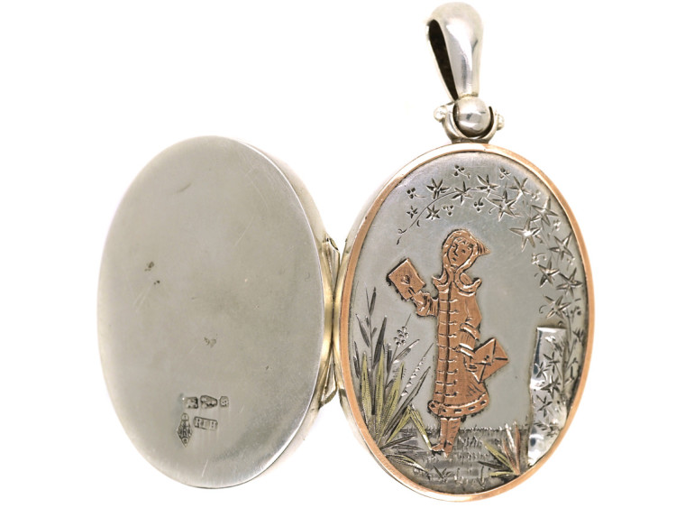 Victorian Kate Greenaway Style, Silver & Gold Overlay Locket