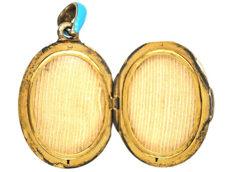 Victorian Silver, Natural Split Pearl & Turquoise Blue Enamel Forget me Not Locket