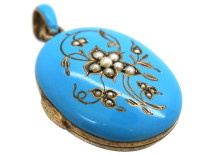 Victorian Silver, Natural Split Pearl & Turquoise Blue Enamel Forget me Not Locket