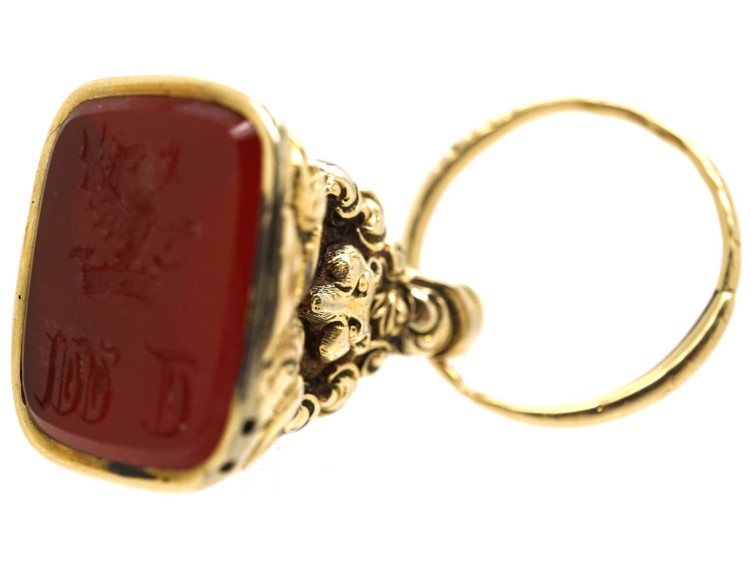 Georgian 18ct Gold Cased Seal with Fox Mask & Carnelian Intaglio Base