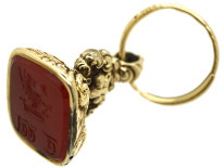 Georgian 18ct Gold Cased Seal with Fox Mask & Carnelian Intaglio Base
