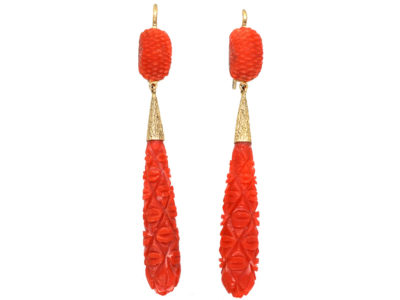 Georgian Pineapple Cut Coral Drop Earrings