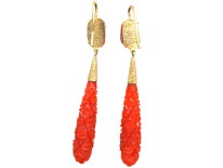 Georgian Pineapple Cut Coral Drop Earrings