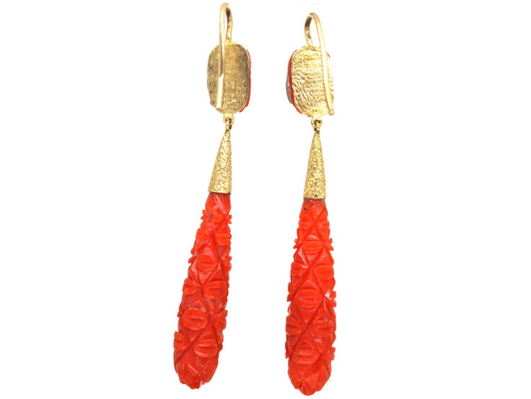 Georgian Pineapple Cut Coral Drop Earrings