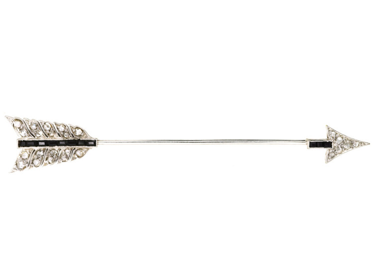 Art Deco Platinum, Onyx & Rose Diamond Arrow Brooch