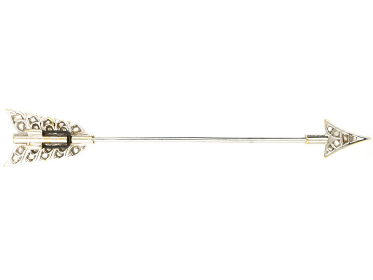 Art Deco Platinum, Onyx & Rose Diamond Arrow Brooch