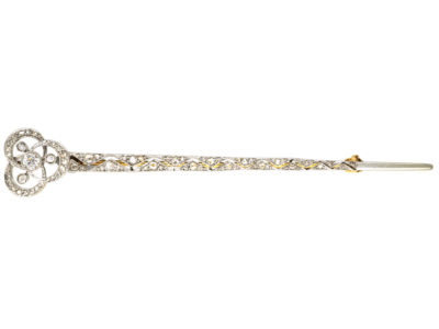Edwardian 15ct Gold, Platinum Diamond Set Long Brooch