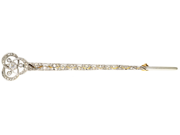 Edwardian 15ct Gold, Platinum Diamond Set Long Brooch