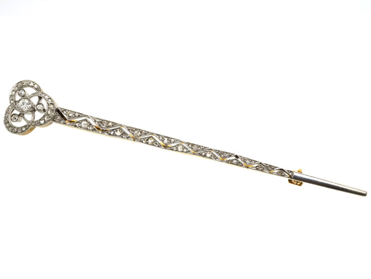 Edwardian 15ct Gold, Platinum Diamond Set Long Brooch
