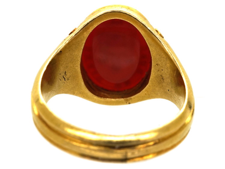 Victorian 18ct Gold & Carnelian Signet Ring With an Intaglio of a Castle