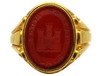 Victorian 18ct Gold & Carnelian Signet Ring With an Intaglio of a Castle