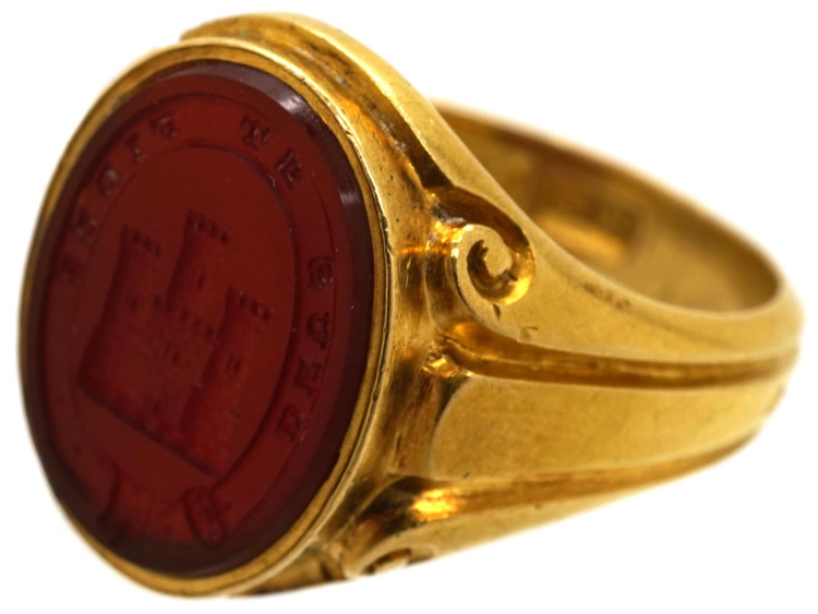 Victorian 18ct Gold & Carnelian Signet Ring With an Intaglio of a Castle