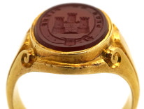 Victorian 18ct Gold & Carnelian Signet Ring With an Intaglio of a Castle